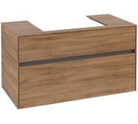 Villeroy & Boch Collaro Meuble sous-lavabo, 2 tiroirs, lavabo au centre, montage mural, 1000x548x500mm, C01900RH, Couleur: Façade/carcasse : Chêne du Kansas, poignée : Graphite