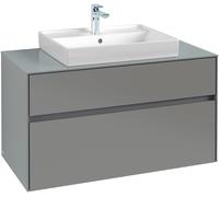 Villeroy & Boch Collaro Meuble sous-lavabo, 2 tiroirs, lavabo au centre, montage mural, 1000x548x500mm, C01900DH, Couleur: Façade/carcasse : Blanc brillant, poignée : Blanc mat