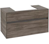 Villeroy & Boch Collaro Meuble sous-lavabo, 2 tiroirs, lavabo au centre, montage mural, 1000x548x500mm, C01900RK, Couleur: Façade/carcasse : Chêne de pierre, Poignée : Graphite