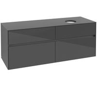 Villeroy & Boch Collaro Meuble sous-lavabo, 4 tiroirs, lavabo à droite, 1400x548x500mm, C04700FP, Couleur: Façade/carcasse : Gris brillant, poignée : Graphite