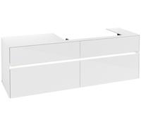 Villeroy & Boch Collaro Meuble sous-lavabo, 4 tiroirs, lavabo à droite, avec éclairage, 1600x548x500mm, C027B0DH, Couleur: Façade/carcasse : Blanc brillant, poignée : Blanc mat