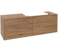 Villeroy & Boch Collaro Meuble sous-lavabo, 4 tiroirs, lavabo à droite, avec éclairage, 1600x548x500mm, C027B0RH, Couleur: Façade/carcasse : Chêne du Kansas, poignée : Graphite