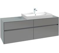 Villeroy & Boch Collaro Meuble sous-lavabo, 4 tiroirs, lavabo à droite, avec éclairage, 1600x548x500mm, C027B0MS, Couleur: Façade/carcasse : blanc mat, poignée : blanc mat