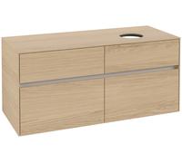 Villeroy & Boch Collaro Meuble sous-lavabo, 4 tiroirs, lavabo à droite, montage mural, avec éclairage, 1200x548x500mm, C04300VJ, Couleur: Carcasse/avant : Chêne nordique, poignée : Gris cachemire