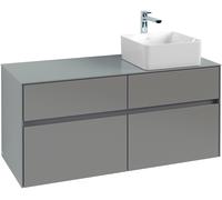 Villeroy & Boch Collaro Meuble sous-lavabo, 4 tiroirs, lavabo à droite, montage mural, avec éclairage, 1200x548x500mm, C04300RK, Couleur: Façade/carcasse : Chêne de pierre, Poignée : Graphite