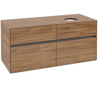 Villeroy & Boch Collaro Meuble sous-lavabo, 4 tiroirs, lavabo à droite, montage mural, avec éclairage, 1200x548x500mm, C04300RH, Couleur: Façade/carcasse : Chêne du Kansas, poignée : Graphite