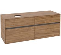 Villeroy & Boch Collaro Meuble sous-lavabo, 4 tiroirs, lavabo à gauche, montage mural, 1400x548x500mm, C04600RH, Couleur: Façade/carcasse : Chêne du Kansas, poignée : Graphite