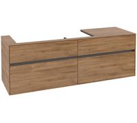 Villeroy & Boch Collaro Meuble sous-lavabo, 4 tiroirs, lavabo à gauche, montage mural, 1600x548x500mm, C02900RH, Couleur: Façade/carcasse : Chêne du Kansas, poignée : Graphite