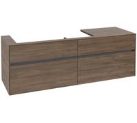 Villeroy & Boch Collaro Meuble sous-lavabo, 4 tiroirs, lavabo à gauche, montage mural, 1600x548x500mm, C02900VH, Couleur: Façade/carcasse : Chêne Arizona, poignée : Graphite