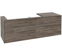 Villeroy & Boch Collaro Meuble sous-lavabo, 4 tiroirs, lavabo à gauche, montage mural, avec éclairage, 1600x548x500mm, C029B0RK, Couleur: Façade/carcasse : Chêne de pierre, Poignée : Graphite