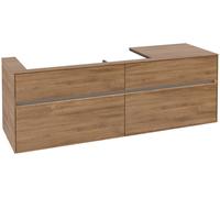 Villeroy & Boch Collaro Meuble sous-lavabo, 4 tiroirs, lavabo à gauche, montage mural, avec éclairage, 1600x548x500mm, C029B0RH, Couleur: Façade/carcasse : Chêne du Kansas, poignée : Graphite