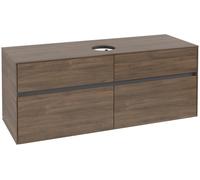 Villeroy & Boch Collaro Meuble sous-lavabo, 4 tiroirs, lavabo au centre, 1400x548x500mm, C04500VH, Couleur: Façade/carcasse : Chêne Arizona, poignée : Graphite