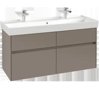 Villeroy & Boch Collaro Meuble sous-lavabo, 4 tiroirs, lavabo au centre, avec éclairage, 1154x546x444mm, C012B0VM, Couleur: Front/carcasse : taupe, poignée : Taupe