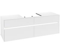 Villeroy & Boch Collaro meuble à lavabo avec éclairage, 1600x548x500 mm, 4 tiroirs, pour lavabo au milieu, C025L0, C025B0MS, Couleur: Façade/carcasse : blanc mat, poignée : blanc mat
