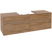 Villeroy & Boch Collaro Meuble sous-lavabo, 4 tiroirs, lavabo au centre, avec éclairage, 1600x548x500mm, C025B0RH, Couleur: Façade/carcasse : Chêne du Kansas, poignée : Graphite