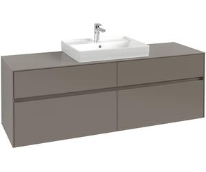 Villeroy & Boch Collaro Meuble sous-lavabo, 4 tiroirs, lavabo au centre, avec éclairage, 1600x548x500mm, C025B0DH, Couleur: Façade/carcasse : Blanc brillant, poignée : Blanc mat