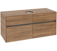Villeroy & Boch Collaro Meuble sous-lavabo, 4 tiroirs, lavabo au centre, montage mural, 1200x548x500mm, C04100RH, Couleur: Façade/carcasse : Chêne du Kansas, poignée : Graphite