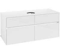 Villeroy & Boch Collaro Meuble sous-lavabo, 4 tiroirs, lavabo au centre, montage mural, 1200x548x500mm, C04100DH, Couleur: Façade/carcasse : Blanc brillant, poignée : Blanc mat