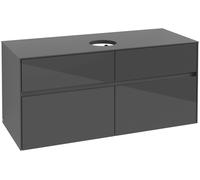 Villeroy & Boch Collaro Meuble sous-lavabo, 4 tiroirs, lavabo au centre, montage mural, 1200x548x500mm, C04100FP, Couleur: Façade/carcasse : Gris brillant, poignée : Graphite