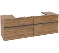 Villeroy & Boch Collaro Meuble sous-lavabo, 4 tiroirs, lavabo au centre, montage mural, 1600x548x500mm, C03100RH, Couleur: Façade/carcasse : Chêne du Kansas, poignée : Graphite