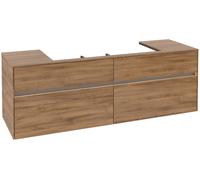 Villeroy & Boch Collaro Meuble sous-lavabo, 4 tiroirs, lavabo au centre, montage mural, avec éclairage, 1600x548x500mm, C031B0RH, Couleur: Façade/carcasse : Chêne du Kansas, poignée : Graphite