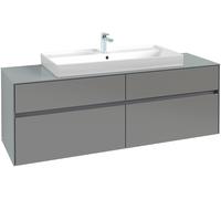 Villeroy & Boch Collaro meuble à lavabo avec éclairage, 1600x548x500 mm, 4 tiroirs, pour lavabo au milieu, C031L0, C031B0DH, Couleur: Façade/carcasse : Blanc brillant, poignée : Blanc mat