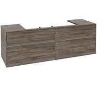 Villeroy & Boch Collaro Meuble sous-lavabo, 4 tiroirs, lavabo au centre, montage mural, avec éclairage, 1600x548x500mm, C031B0RK, Couleur: Façade/carcasse : Chêne de pierre, Poignée : Graphite