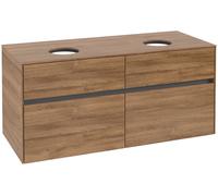 Villeroy & Boch Collaro Meuble sous-lavabo, 4 tiroirs, pour 2 lavabos, montage mural, 1200x548x500mm, C04400RH, Couleur: Façade/carcasse : Chêne du Kansas, poignée : Graphite