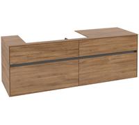 Villeroy & Boch Collaro Meuble sous-lavabo, 4 tiroirs, suspendu, vasque à gauche, 1600x548x500mm, C02600RH, Couleur: Façade/carcasse : Chêne du Kansas, poignée : Graphite