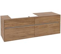 Villeroy & Boch Collaro Meuble sous-lavabo, 4 tiroirs, suspendu, vasque à gauche, avec éclairage, 1600x548x500mm, C026B0RH, Couleur: Façade/carcasse : Chêne du Kansas, poignée : Graphite