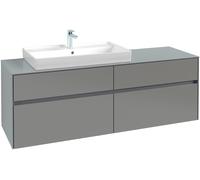 Villeroy & Boch Collaro Meuble sous-lavabo, 4 tiroirs, suspendu, vasque à gauche, avec éclairage, 1600x548x500mm, C026B0VJ, Couleur: Carcasse/avant : Chêne nordique, poignée : Gris cachemire