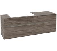 Villeroy & Boch Collaro Meuble sous-lavabo, 4 tiroirs, suspendu, vasque à gauche, avec éclairage, 1600x548x500mm, C026B0RK, Couleur: Façade/carcasse : Chêne de pierre, Poignée : Graphite