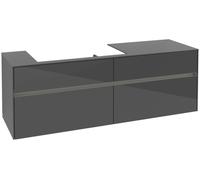 Villeroy & Boch Collaro Meuble sous-lavabo, 4 tiroirs, suspendu, vasque à gauche, avec éclairage, 1600x548x500mm, C026B0FP, Couleur: Façade/carcasse : Gris brillant, poignée : Graphite