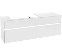 Villeroy & Boch Collaro Meuble sous-lavabo, 4 tiroirs, suspendu, vasque à gauche, avec éclairage, 1600x548x500mm, C026B0DH, Couleur: Façade/carcasse : Blanc brillant, poignée : Blanc mat