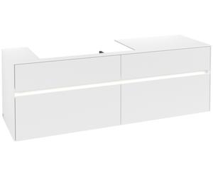Villeroy & Boch Collaro Meuble sous-lavabo, 4 tiroirs, suspendu, vasque à gauche, avec éclairage, 1600x548x500mm, C026B0MS, Couleur: Façade/carcasse : blanc mat, poignée : blanc mat