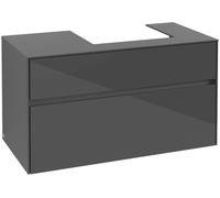 Villeroy & Boch Collaro Meuble sous-lavabo, lavabo à droite, 2 tiroirs, montage mural, 1000x548x500mm, C01500FP, Couleur: Façade/carcasse : Gris brillant, poignée : Graphite