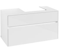 Villeroy & Boch Collaro Meuble sous-lavabo, lavabo à droite, 2 tiroirs, montage mural, 1000x548x500mm, C01500DH, Couleur: Façade/carcasse : Blanc brillant, poignée : Blanc mat