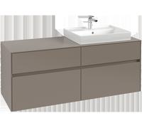 Villeroy & Boch Collaro Meuble sous-lavabo, lavabo à droite, 4 tiroirs SoftClose, suspendu, avec éclairage, 1400x548x500mm, C086B0VQ, Couleur: Avant/corps : bleu marine, poignée : noir volcan.