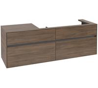 Villeroy & Boch Collaro Meuble sous-lavabo, lavabo à droite, 4 tiroirs, suspendu, 1600x548x500mm, C03000VH, Couleur: Façade/carcasse : Chêne Arizona, poignée : Graphite