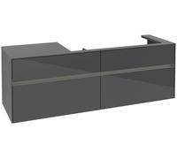 Villeroy & Boch Collaro Meuble sous-lavabo, lavabo à droite, 4 tiroirs, suspendu, avec éclairage, 1600x548x500mm, C030B0FP, Couleur: Façade/carcasse : Gris brillant, poignée : Graphite