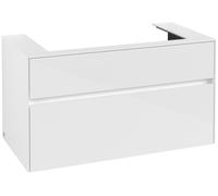 Villeroy & Boch Collaro Meuble sous-lavabo, lavabo au centre, montage mural, 2 tiroirs, 1000x548x500mm, C02000DH, Couleur: Façade/carcasse : Blanc brillant, poignée : Blanc mat