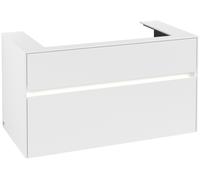 Villeroy & Boch Collaro Meuble sous-lavabo, lavabo au centre, montage mural, 2 tiroirs, avec éclairage, 1000x548x500mm, C020B0MS, Couleur: Façade/carcasse : blanc mat, poignée : blanc mat