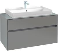 Villeroy & Boch Collaro Meuble pour lavabo avec éclairage, 1000x548x500 mm, 2 tiroirs, pour lavabo au milieu, C020L0, C020B0VJ, Couleur: Carcasse avant : Chêne nordique, poignée : Gris doux