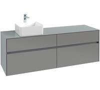 Villeroy & Boch Collaro Meuble sous-lavabo, montage mural, 4 tiroirs, lavabo à gauche, 1600x548x500mm, C05000RK, Couleur: Façade/carcasse : Chêne de pierre, Poignée : Graphite