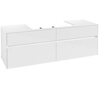 Villeroy & Boch Collaro Meuble sous-lavabo, montage mural, 4 tiroirs, lavabo au centre, 1600x548x500mm, C02800DH, Couleur: Façade/carcasse : Blanc brillant, poignée : Blanc mat