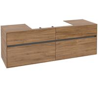 Villeroy & Boch Collaro Meuble sous-lavabo, montage mural, 4 tiroirs, lavabo au centre, 1600x548x500mm, C02800RH, Couleur: Façade/carcasse : Chêne du Kansas, poignée : Graphite