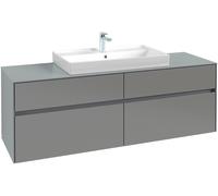 Villeroy & Boch Collaro Meuble pour lavabo avec éclairage, 1600x548x500 mm, 4 tiroirs, pour lavabo au milieu, C028L0, C028B0FP, Couleur: Façade/carcasse : Gris brillant, poignée : Anthracite Matt