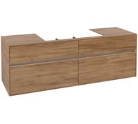 Villeroy & Boch Collaro Meuble sous-lavabo, montage mural, 4 tiroirs, lavabo au centre, avec éclairage, 1600x548x500mm, C028B0RH, Couleur: Façade/carcasse : Chêne du Kansas, poignée : Graphite