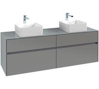 Villeroy & Boch Collaro Meuble sous-lavabo, montage mural, 4 tiroirs, pour 2 lavabos, 1600x548x500mm, C05200RK, Couleur: Façade/carcasse : Chêne de pierre, Poignée : Graphite