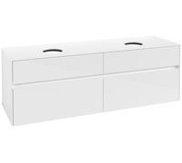 Villeroy & Boch Collaro Meuble sous-lavabo, montage mural, 4 tiroirs, pour 2 lavabos, 1600x548x500mm, C05200DH, Couleur: Façade/carcasse : Blanc brillant, poignée : Blanc mat